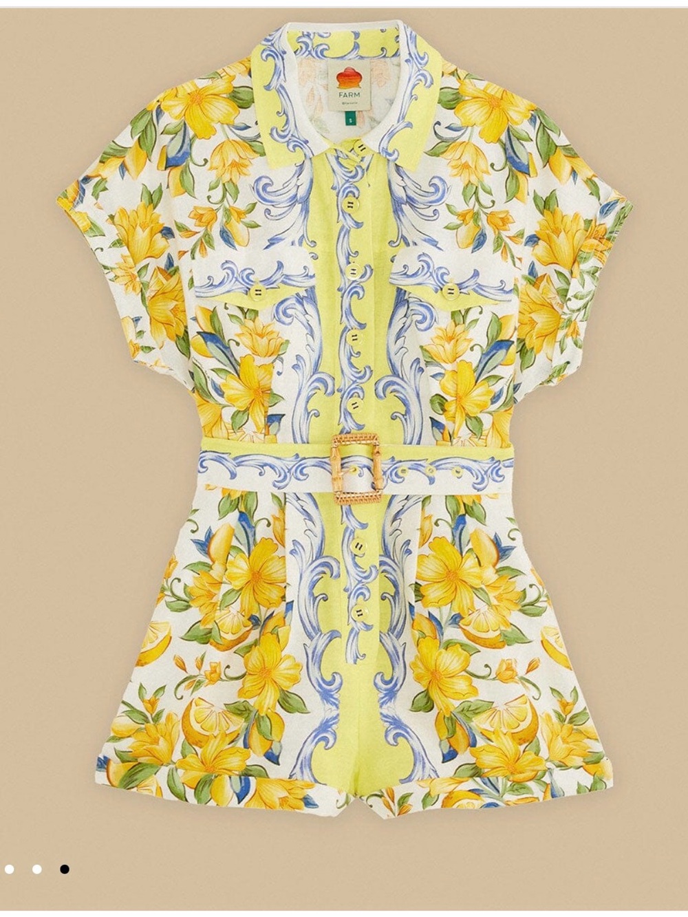 Farm Rio Yellow Floral Belted Shirt romper size M - Picture 3 of 7